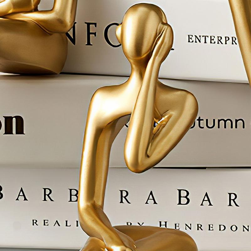 Golden Sitting Figure Sculpture, 1 Count Modern Home Decor Figurine for Bookshelf, Mini Sitting Thinker Statue 3