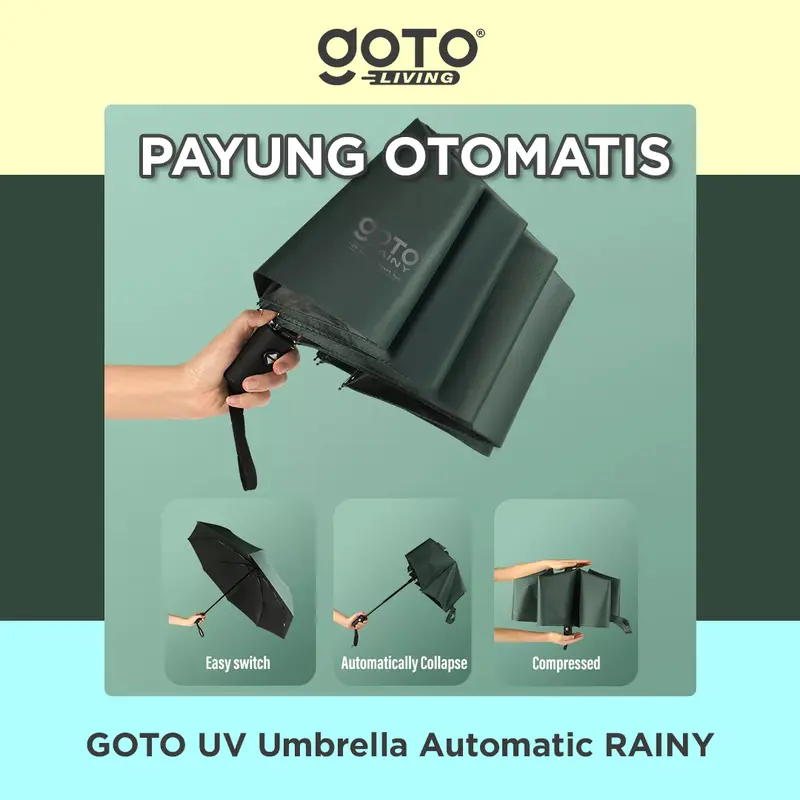 Goto [COD] Rainy Payung Umbrella Lipat Besar Polos Anti UV Otomatis 1