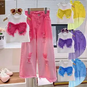 [Cleynkidz] C99286 Baju Setelan Anak Pink Butterfly Baju+Celana Jeans Pink Fashion Kekinian
