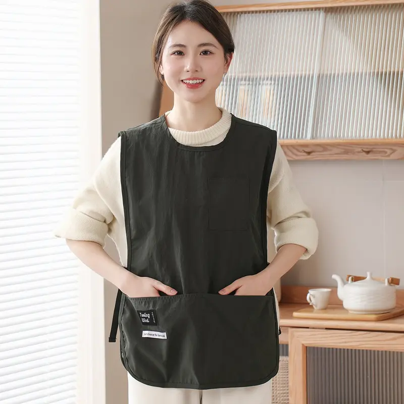 Tạp Dề Phong Cách Áo Vest Không Thấm Nước, Nhung, Có Túi, Chống Bám Bẩn, Màu Trơn Tạp Dề Làm Đẹp Tiện Lợi, Thích Hợp Cho Nam Giới, Đồ Dùng Vệ Sinh 0