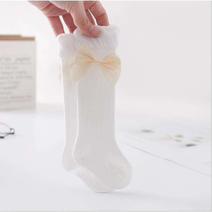 Product Introduction of Girl's Solid Color Socks, Breathable Long Tube Socks with Big Bowknot Decor for Spring and Autumn 29