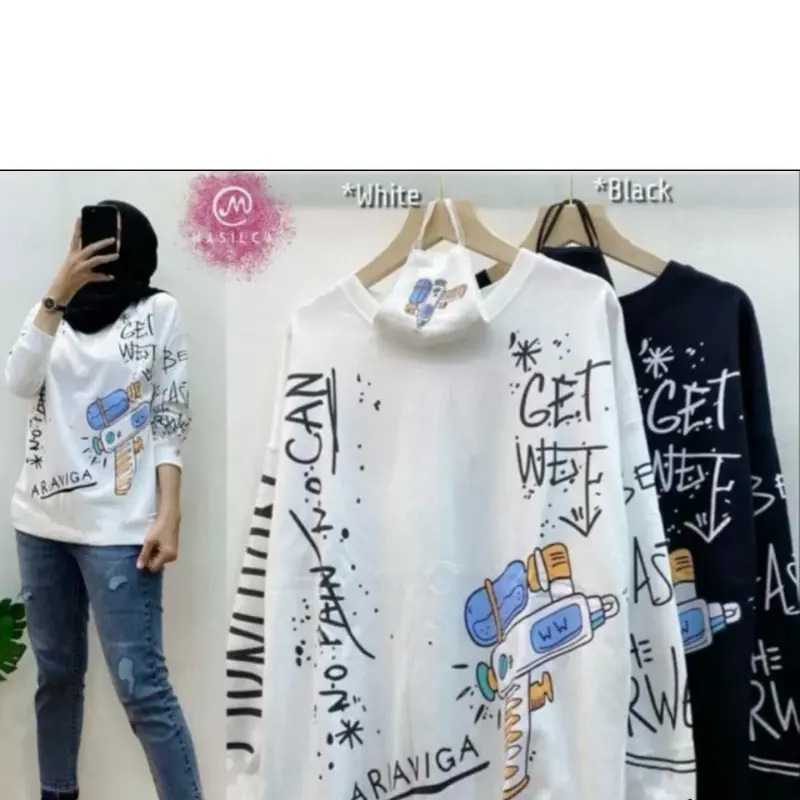 ATASAN WANITA WATERGUN KAOS WANITA LENGAN PANJANG BAJU WANITA Lembut Oversize Lembut Oversize 2