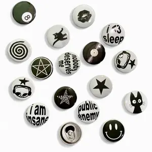 Annasya Collection Pin Bros 32mm - Annasya Collection Pin Bros Press - Pin Button Aestethic | Pin Tas | Bags Pin | BW Series