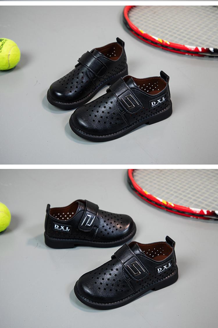 Product Introduction of Spring and Autumn New Black Breathable Casual British Leather Shoes Hollow Velcro Hole Student Soft Bottom Lazy Boy's Shoes 31