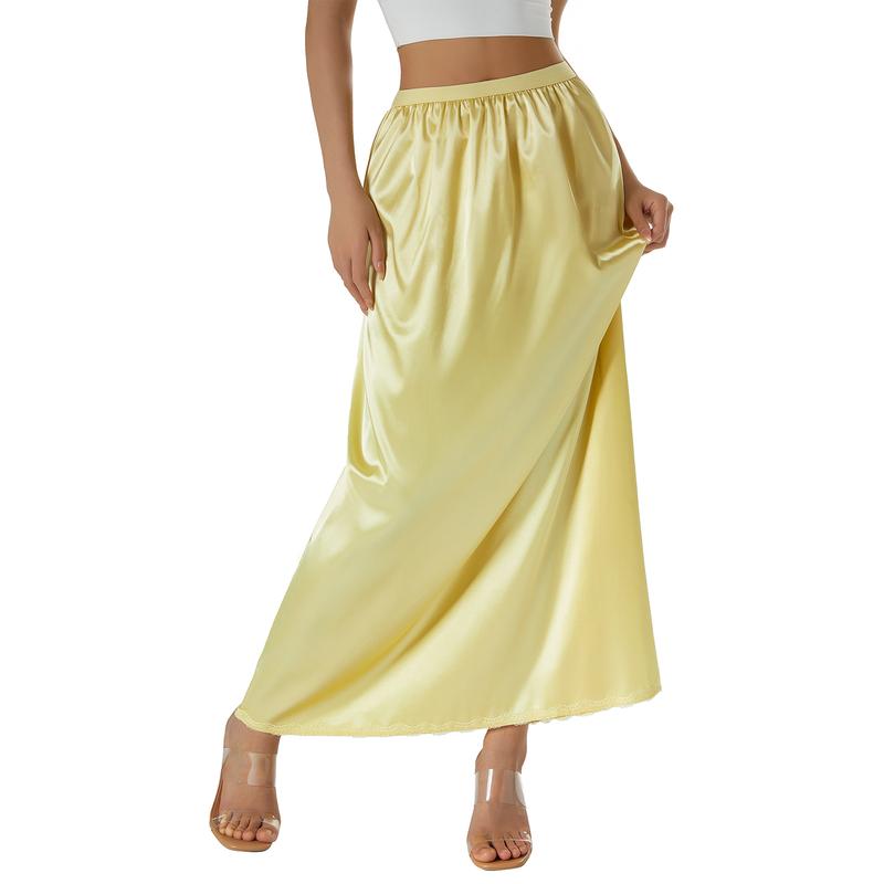 TikTok Shop Women Half Slip Underskirt Solid Color Elastic Waist Inner Lining for Midi Skirt Long Underskirt for Ladies S M L XL XXL