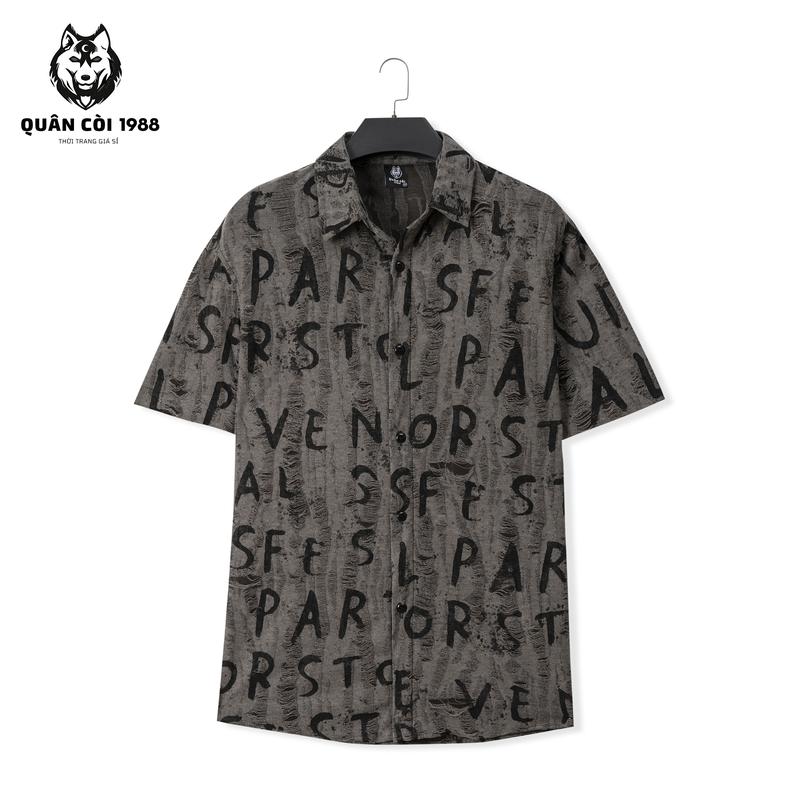 Product Introduction of Áo sơ mi cộc tay cotton wat họa tiết chữ cái  AT- 76 a( Quân còi 1988 ) Menswear Nam Cổ Tròn 5