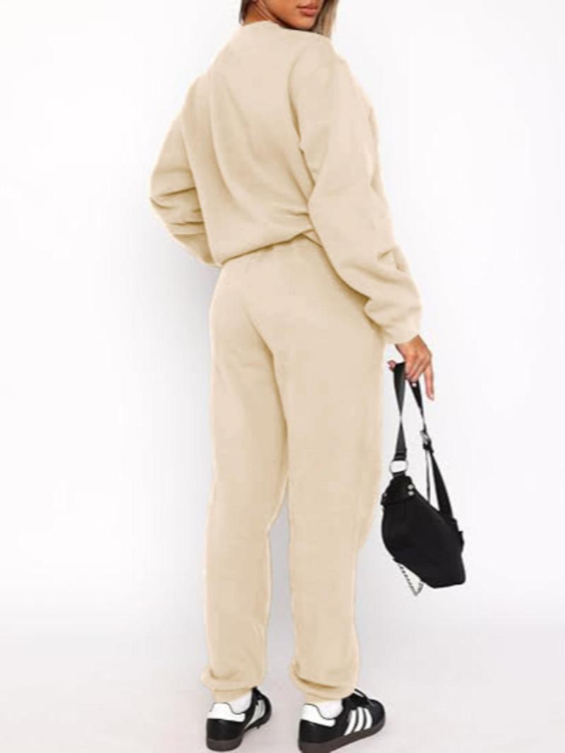 Product Introduction of 【Plus Size】 Solid Sweatshirt & Pants Set, Casual Long Sleeve Pullover & Jogger Pants, Women's Spring & Fall Clothes for Daily Wear 9