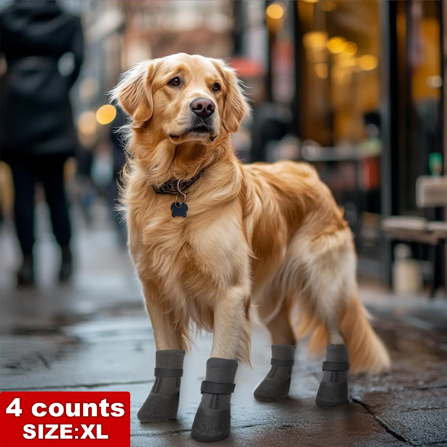 Large Dog Shoes, 4 Counts/set Waterproof Dog Boots & Paw Protectors, Anti Slip Sole Dog Shoes for Outdoor Walking, Indoor , Christmas Gift