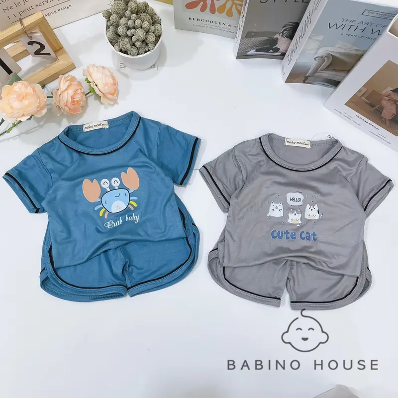 Bộ Cộc Tay Bé Trai, Bé Gái 8-18kg In Hình Cute Chất Vải Thun Lạnh Thoáng Mát | Bộ Quần Áo Mùa Hè Cho Bé (DB56) 0