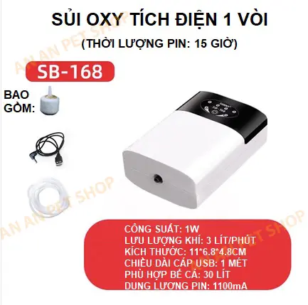 Máy sủi Oxy Hồ cá Tích điện 2 vòi SOBO SB-168 SB-268 (Đã bao gồm bộ dây và đá sủi) 3