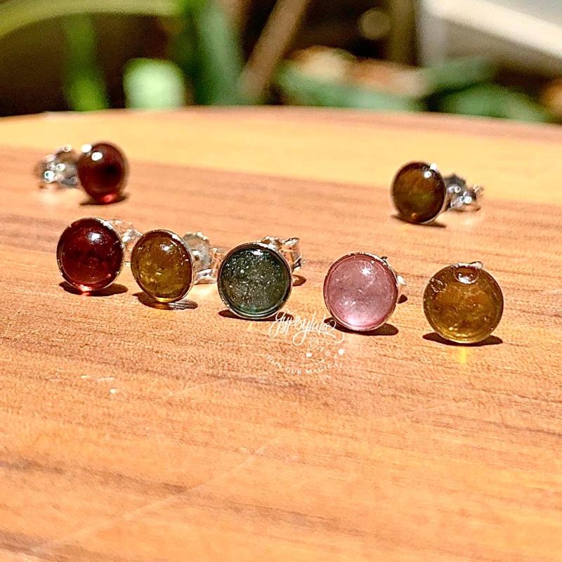 {oo89}   Bông Tai Minimalist Đá Tourmaline Nhiều Màu Thiên Nhiên SP005066 Gypsy.lala 4