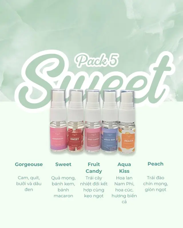[Best Seller] Set Bodymist 5 chai - 5 mùi hương đóng hộp, body miss 10ml 5