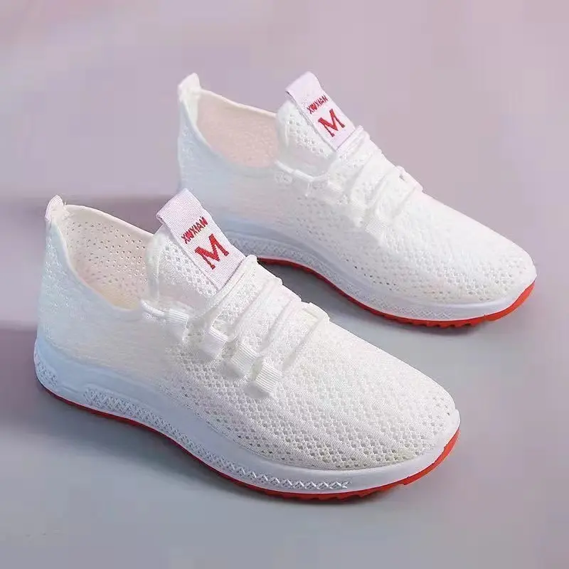 Spring and Summer New Women's Sports Mesh Casual Sneaker Thick Bottom Walking Shoes Soft Bottom Comfortable Lace Loop White Mesh Shoes Trainers Sports Shoes volleyball  shoes cleats