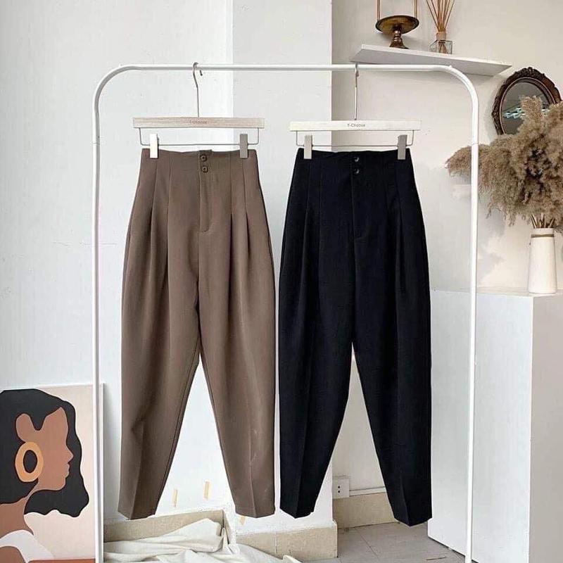  Mã 457 Quần baggy nữ cạp liền 2 khuy chất vải tuyết mưa 