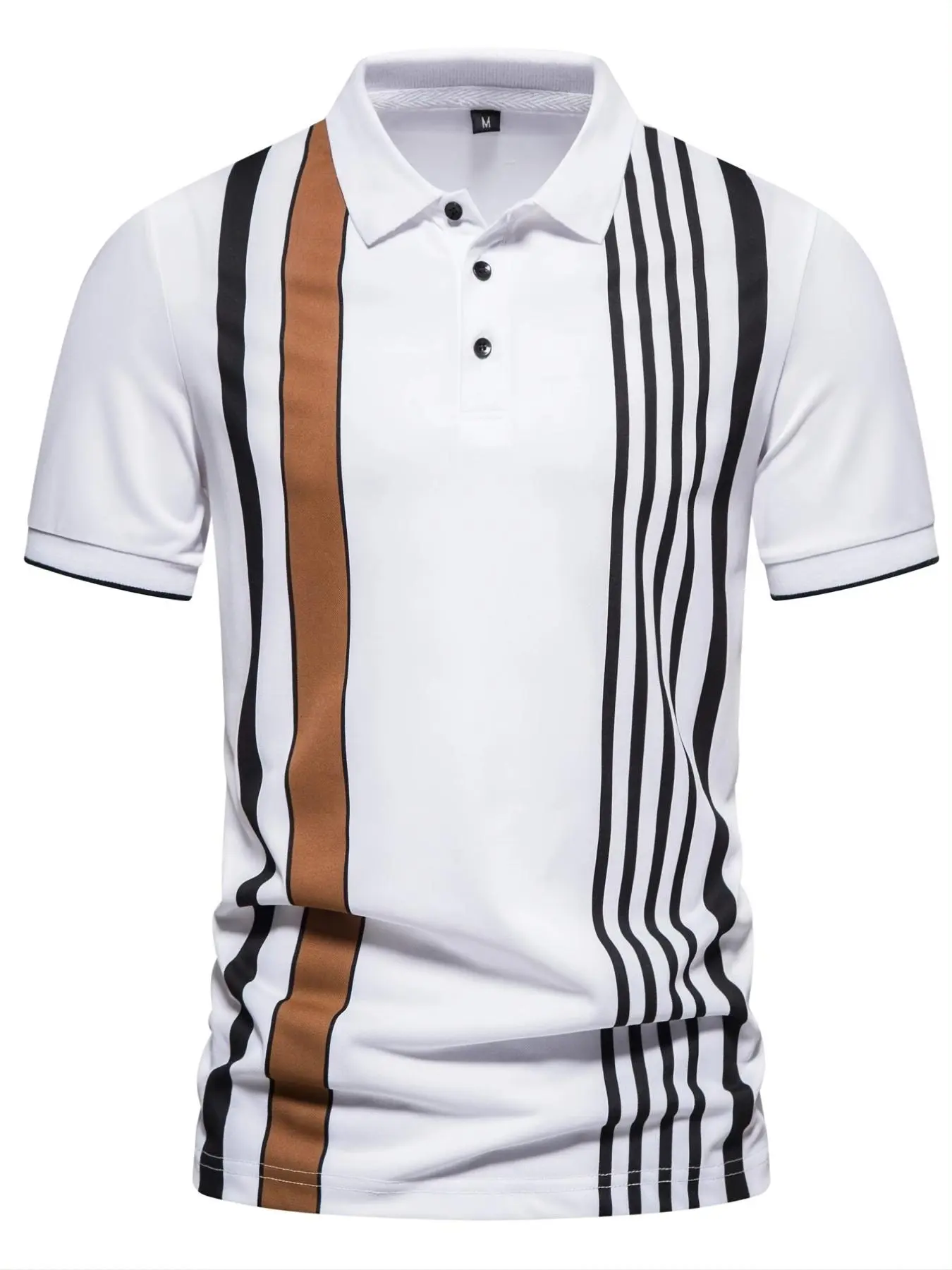 Men's Striped Print Button Front Half Placket Polo Shirt, Regular Fit Casual Short Sleeve Collar Top for Summer, Fashion Men's Clothes
