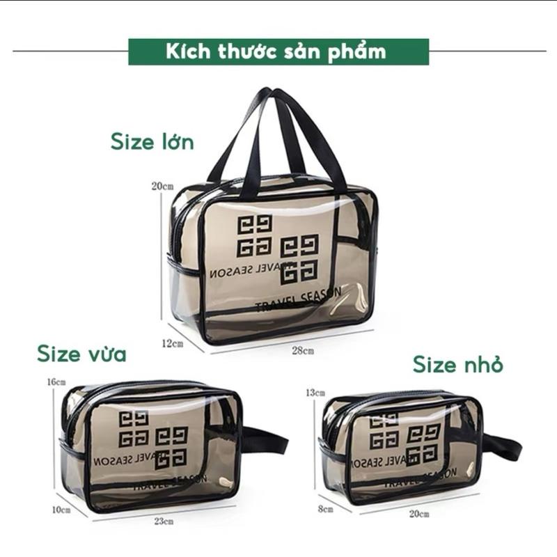 Set 3 túi trong suốt đựng đồ, mỹ phẩm, túi du lịch chống thấm nước có tay xách 4