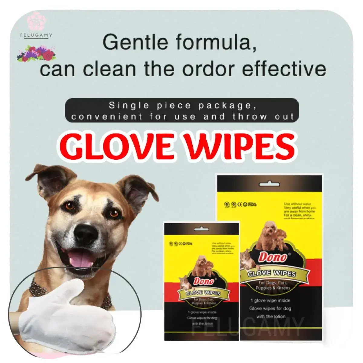 12Pcs Glove Wipes Dono Sarung Tangan Tisu Basah Hewan Tissu Anjing Kucing 12 PCS