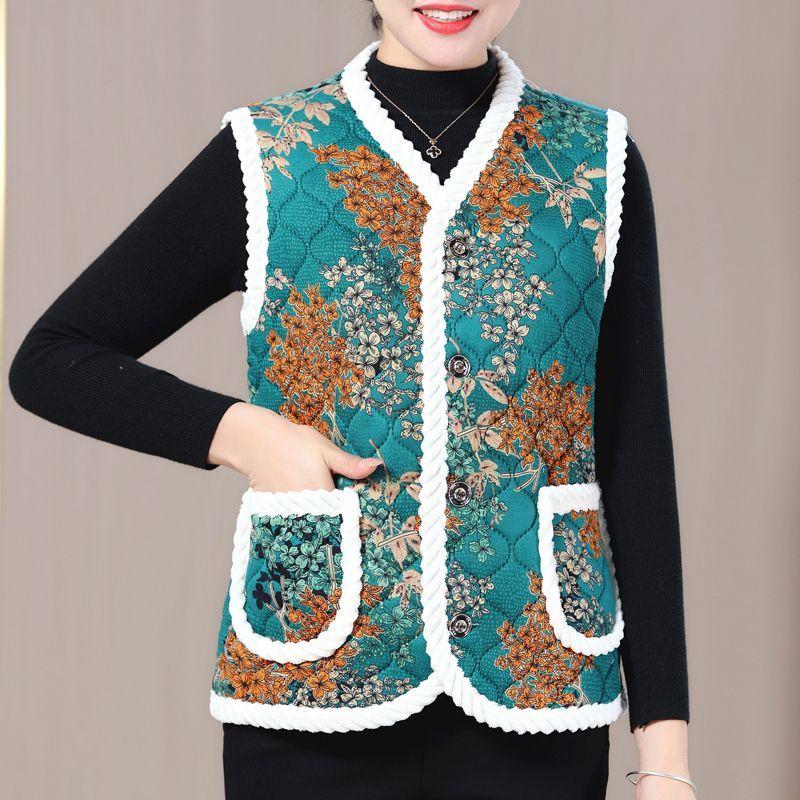 Áo Vest Trung Người Già Và Cao Tuổi Phong Cách Trung Quốc Áo Vest Độn Lót Lông Cừu Mùa Đông, Ấm Áp, Thiết Kế Hoa Và Phong Cách Phương Tây, Áo Khoác Ghi Lê, Dành Cho Phụ Nữ, Hàng Mới Về 2024 6