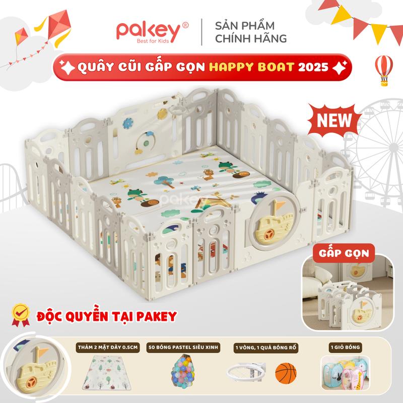 [MỚI 2025] Quây Cũi Gấp Gọn Happy Boat, Quây Cũi Nhựa Nguyên Sinh An Toàn, Dế Quây Kép Bám Sàn Chắc Chắn