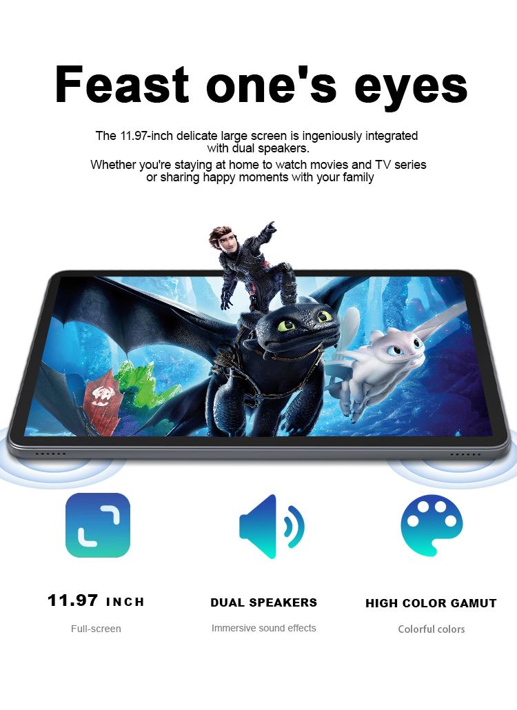 Product Introduction of SUXI MEGA-98K Tablet 20GB(6G+14G) RAM 128GB ROM, 11.97 inch 2K Large Screen , Unisoc T615 Processor,  Android 15 WIFI version Network, Front 5MP rear 13MP Camera, 8000mAh Tablet 25