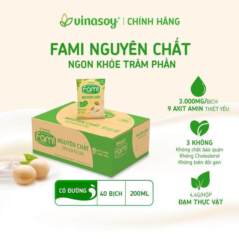  Thùng sữa đậu nành Fami Nguyên chất có đường  40 bịch x 200ml  
