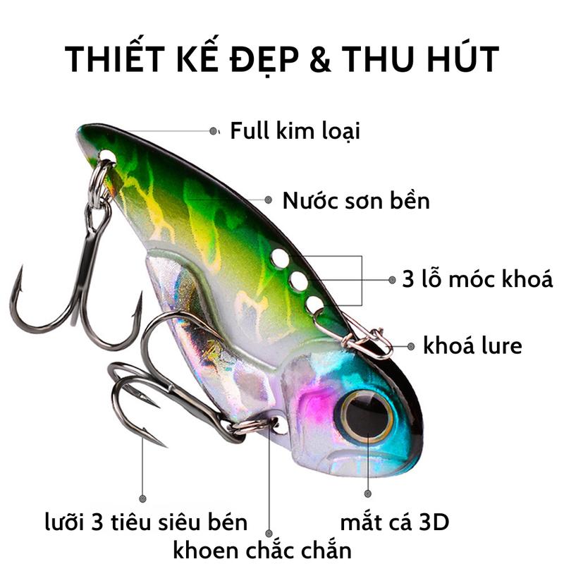 Mồi câu lure cá sắt 3D VIB mồi lure cá lóc cá chẽm full lưỡi loại 7G 2 móc 6 lưỡi câu shop ô tô Đi Câu Bắt Cá