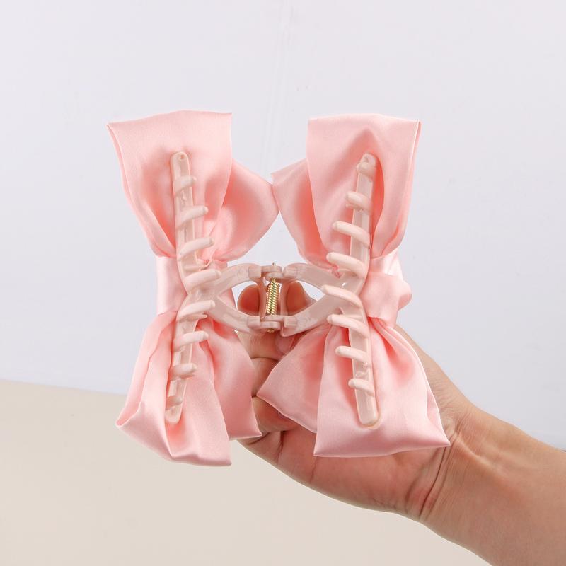 Kẹp Tóc Cá Mập, Màu Đen Hai Mặt, Thiết Kế Nơ Lớn, Phong Cách Hàn Quốc, Đơn Giản Và Thanh Lịch, Dành Cho Nữ 2