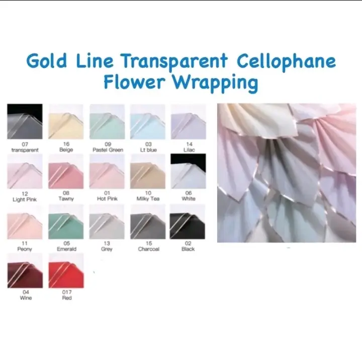 (5 LEMBAR) Kertas Cellophane Buket Bunga (Gold Line) Flower Wrapping Paper Cellophane 0