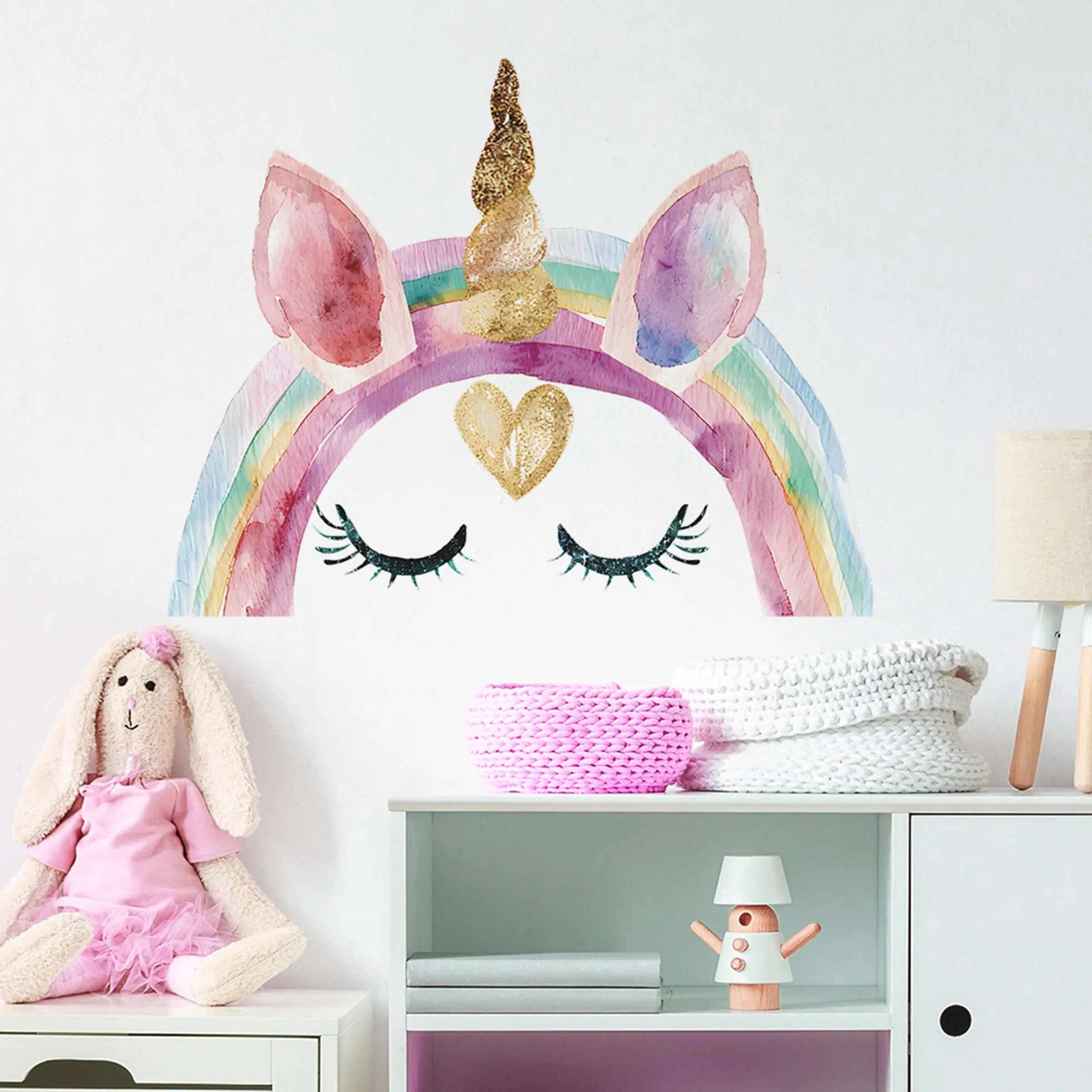 Cartoon Unicorn Pattern Wall Sticker, Self-adhesive Wall Decal, Wall Art Decorative Sticker for Home Living Room Bedroom