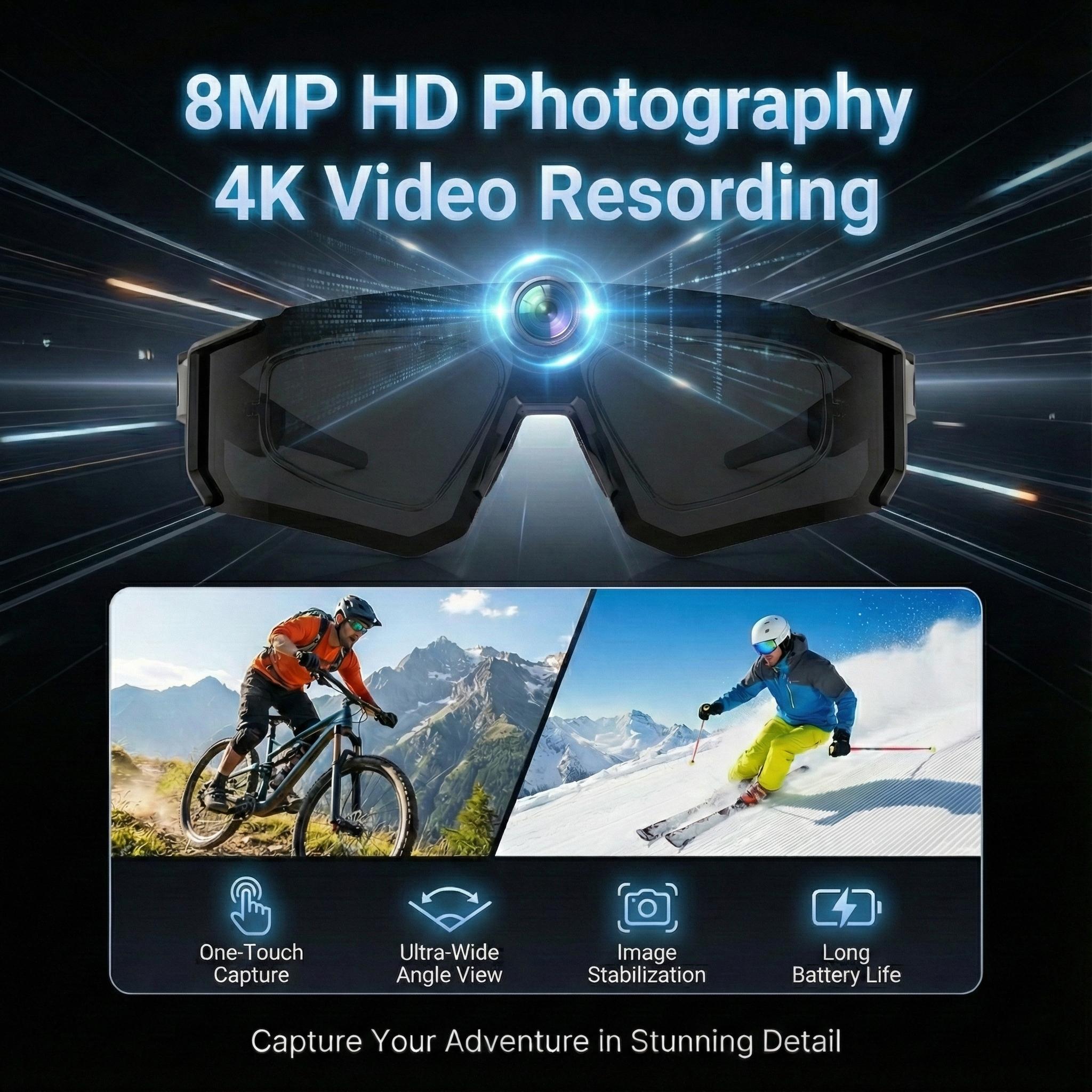 New Ai Glasses For Outdoor Cycling Goggles With 800W Camera 1200P Shooting Anti Shake IP54 Waterproof Mini Recording Glasses Men - Image 2