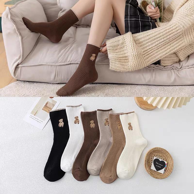 Product Introduction of [Set 10 Đôi] Tất Vớ dệt kim cổ cao thêu gấu Phong Cách Vintage Hàn Quốc Nữ Cotton Women (TẤT GẤU NÂU) 11