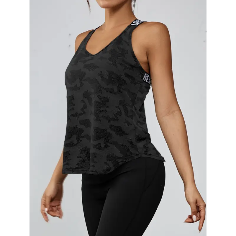 Women's Quick-Dry Breathable Sports Tank Top With Crossed Letter Straps And Textured Mesh, Gym Workout Athletic Vest