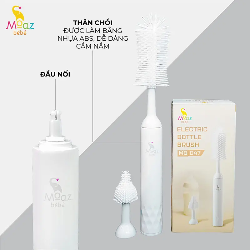 Bộ cọ rửa bình sữa cho bé chạy điện Moaz Bebe MB047 chất liệu silicon và chổi mút - Monnie Kids 6