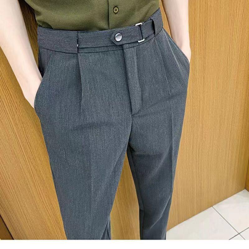 Product Introduction of New Summer Thin and All-Matching Casual Suit Pants Man's Belt Adjustable Solid Color British Slim Fit Skinny Pants Men's Fashion 24