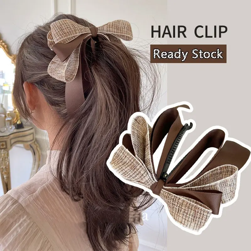 Banana Clip with Elegant Bow - Korean Minimalist Back Hair Clip for High Ponytail, Girls' Chic Hair Accessory