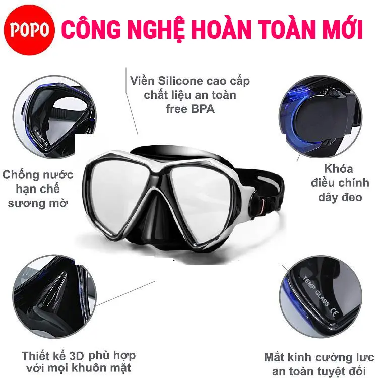 Mặt nạ lặn TUO biển thế hệ mới tầm nhìn rộng, mắt kính cường lực, ngăn nước tuyệt đối mặt  nạ masker  selam 6