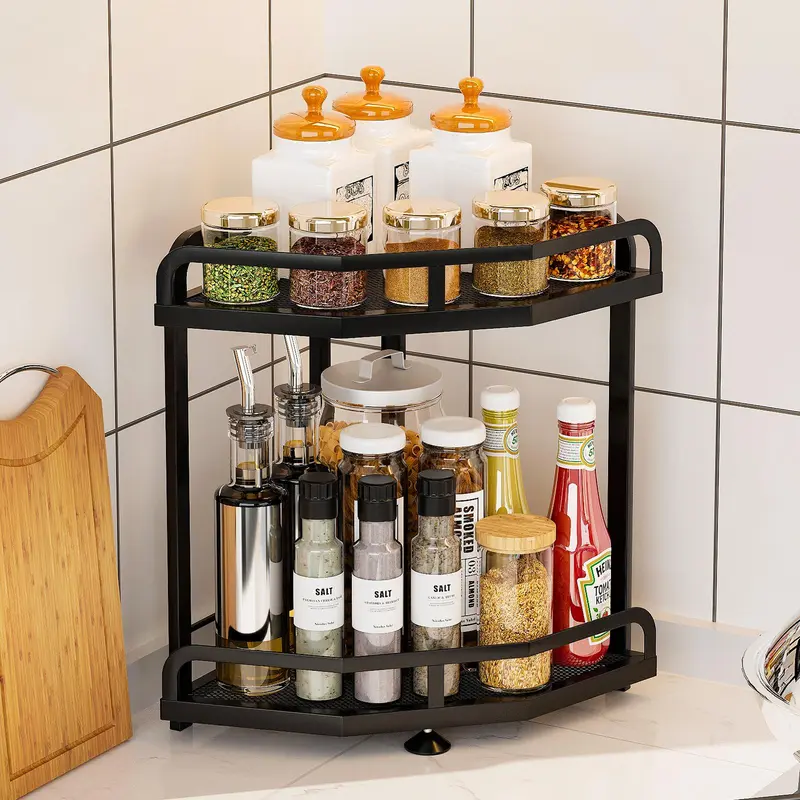 Kitchen Storage Rack, 1 Count Double Layer Corner Storage Rack, Multifunctional Space Saving Countertop Storage Rack for Kitchen, Restaurant, Bathroom 6