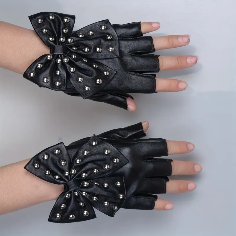 PU Leather Gloves Punk Dance Performance Half Finger Gloves Hip Hop Elastic Gloves Women 0