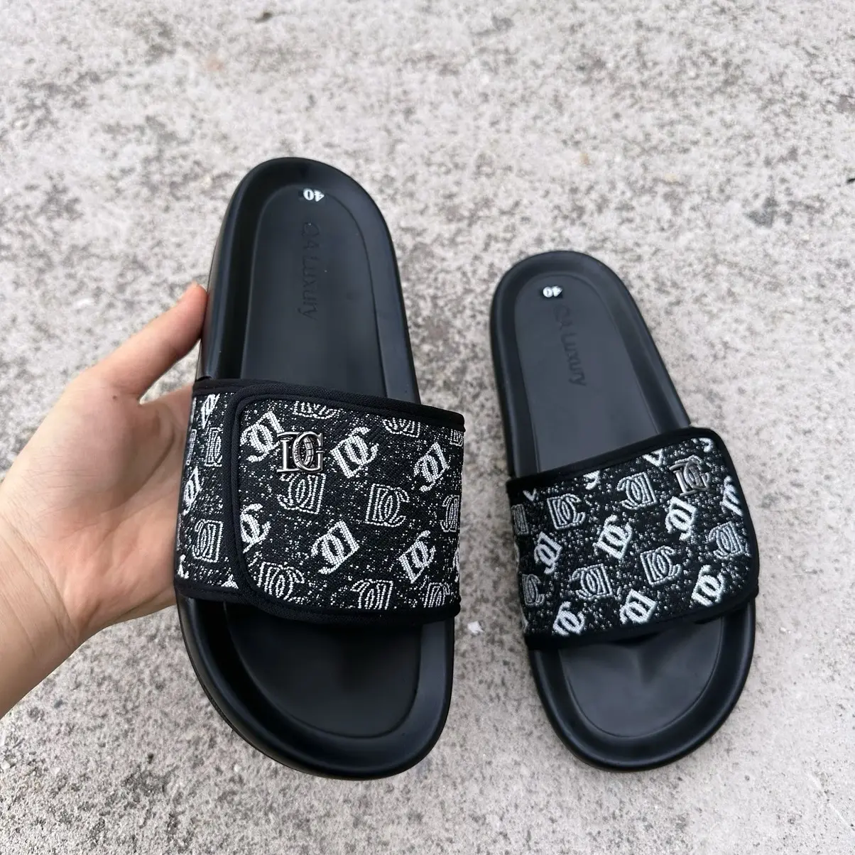 Dép nam nữ quai ngang bản dán dập nhũ sang trọng đế cao 4cm size 39-43 - Slipper, DéP Đế Bằng Dép Lê dép  nam deo  quaingang
