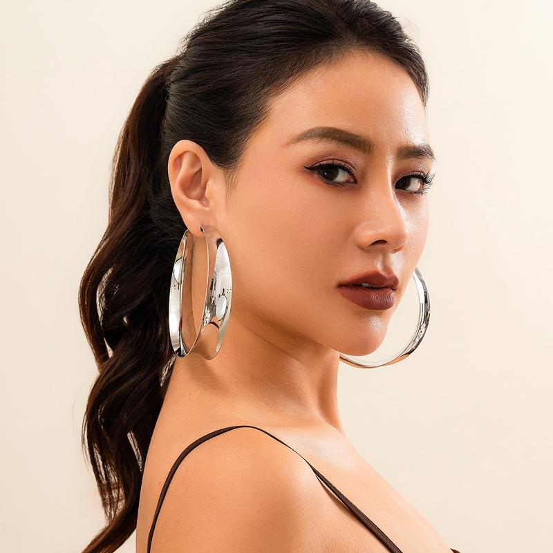 Product Introduction of Kích thước lớn Women Nữ Khuyên Tai kim loại tròn Hoa Tai 1