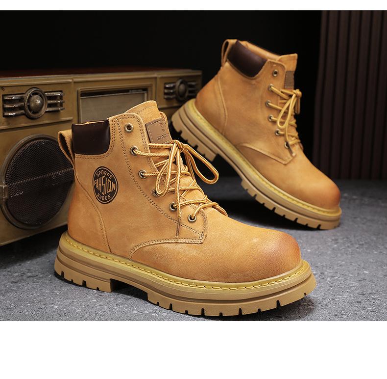 Product Introduction of Worker Boots Genuine Leather Retro Martin Boots for Women British Style High-Top Trendy Worker Boot Fashion All-Matching Girl Walking Shoes Shoes Footwear Comfort Fasciitis Decor Onyx sport  shoes  men tennis  shoes 20