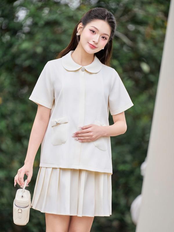 [NEW] Set Bộ Bầu Joamom Áo Công Sở Và Chân Váy Xếp Ly Nữ Thanh Lịch - Chất Chéo Hàn Cao Cấp Form Đẹp - JTVB113