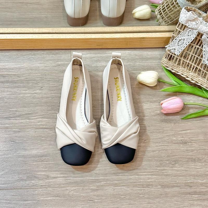 (Form nhỏ) Giày búp bê mũi xoắn đế cao su 3cm QC fullbox