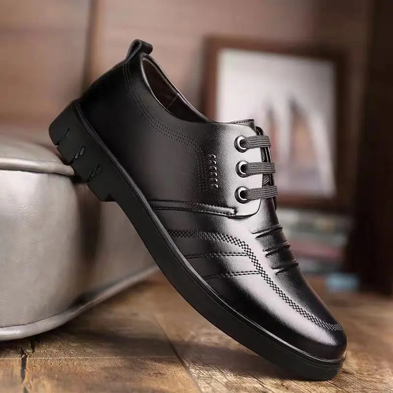 Men's Shoes 2025 Spring Men's Casual Leather Shoes Korean round Toe Soft Bottom Business British Style Comfortable Shoes