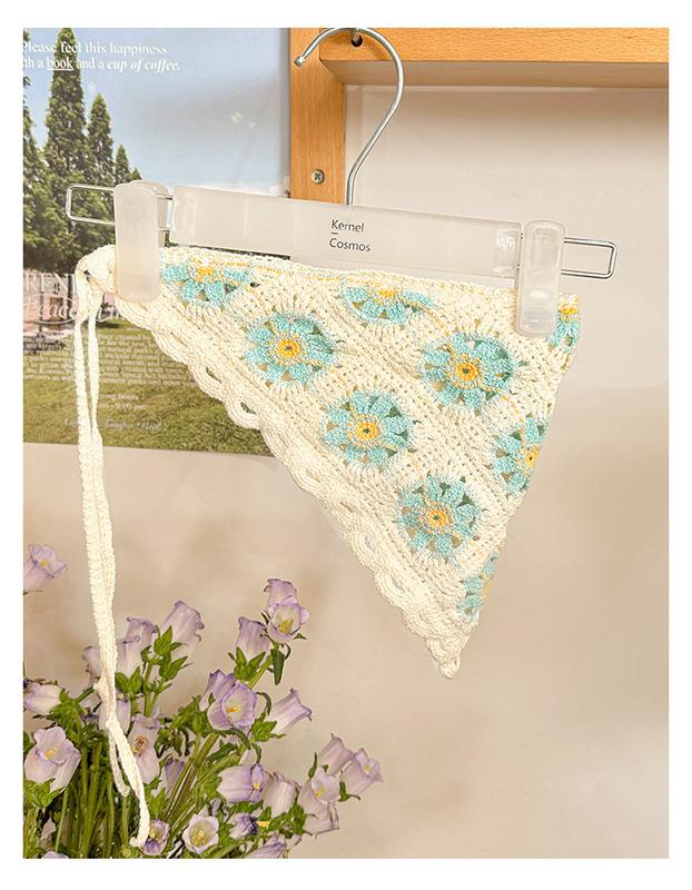 Product Introduction of New Summer Knitted Triangular Binder Cute Sweet Girl High-Grade French Style Headscarf Women's Sun-Proof Artistic Style Headdress 0