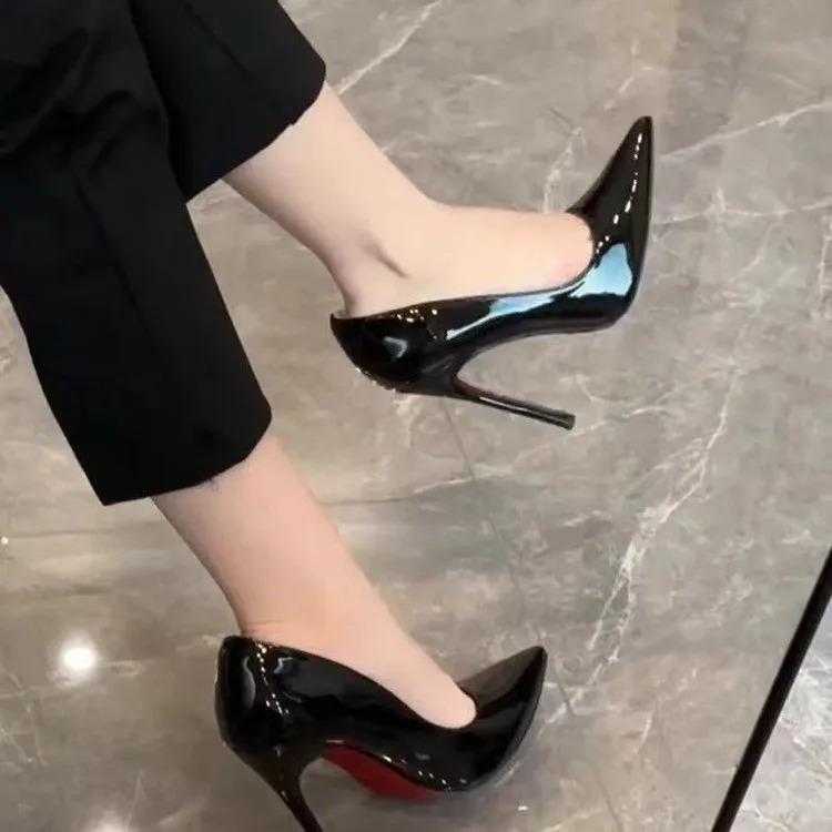 Giày Cao gót, Thanh Lịch Và Sang Trọng, Kim Cương Giả Sáng Bóng, Dành Cho Nữ, Giày Cao Gót Đế Đỏ Gợi Cảm, Giày Thương Hiệu, Thích Hợp Cho Bữa Tiệc Gợi Cảm, Mũi Nhọn, Giày Dự Tiệc Đám Cưới Đế Cao Kim Tuyến 1