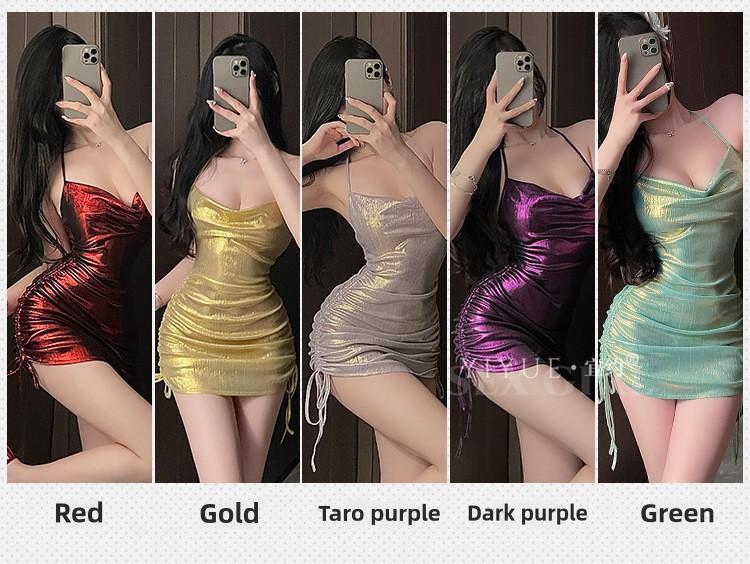 Product Introduction of 【4Z】Sexy halter strap dress, clubwear bodycon mini dress, waist-slimming ruffles bodycon dress, sweet and cool Korean-style nightgown 5