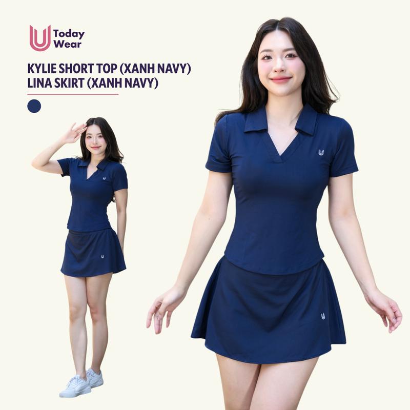 Set đồ bộ thể thao nữ áo Kylie Short mix chân váy Lina Skirt xanh navy Today U Wear trẻ trung tôn dáng thấm hút mồ hôi