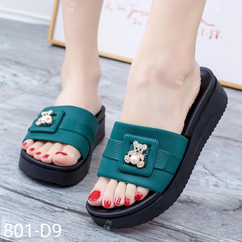 ( Hàng QCL1 - form chuẩn)  Dép lê nữ-Dép nhựa nữ đính họa tiết gấu MSP 801-D9 MIMI