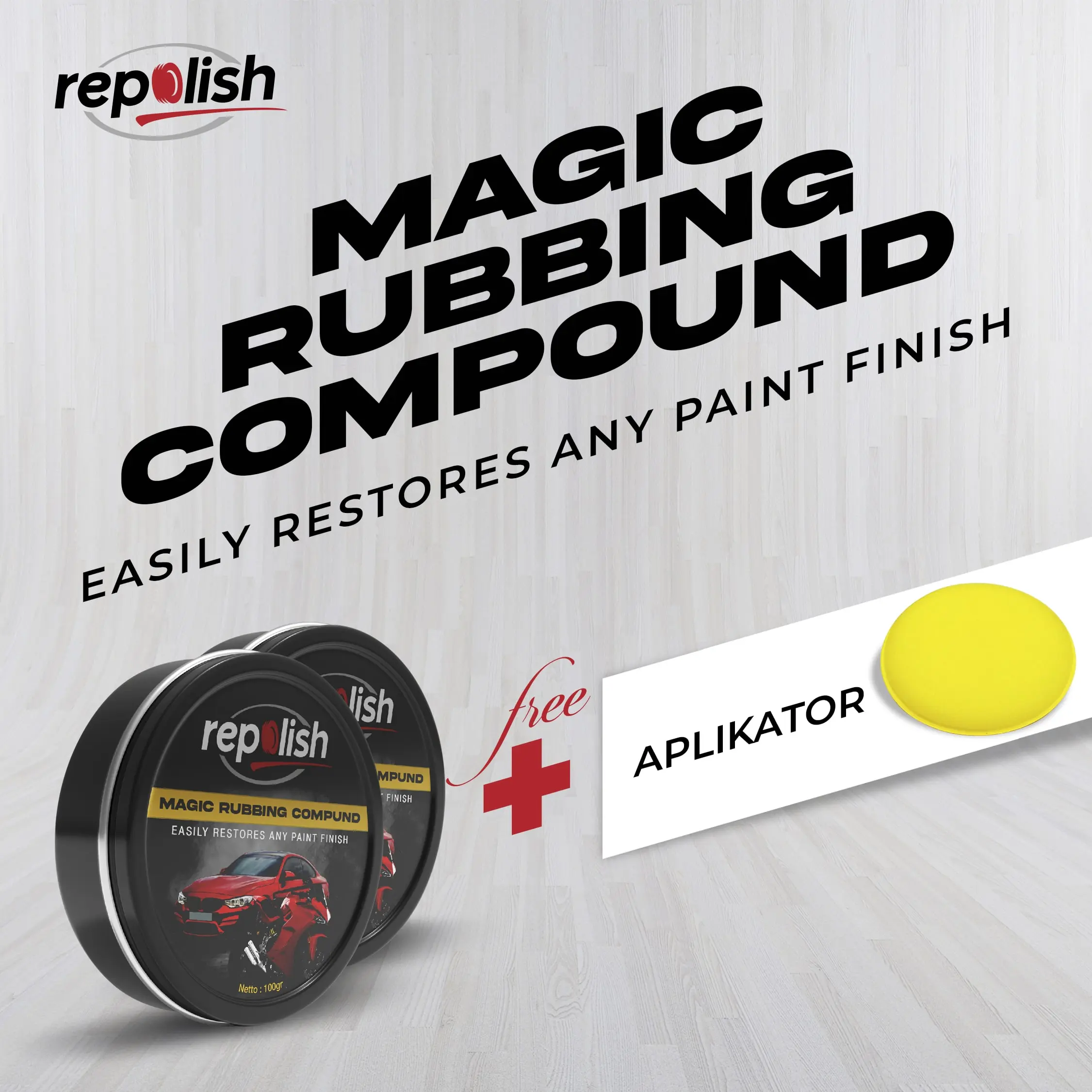 REPOLISH MAGIC RUBBING COMPOUND Promo Beli 2 - Baret, Lecet Hilang Sekali Usap, Helm dan Kaca/Cermin Kinclong Seketika, Aman Menjaga Warna Kendaraan Anda